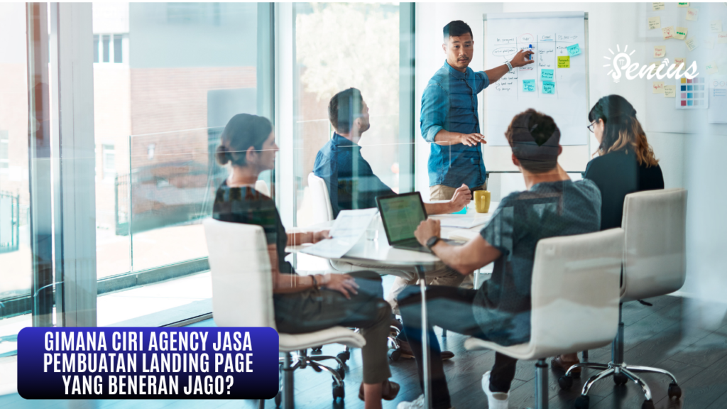 Rapat tim agency jasa pembuatan landing page yang profesional sedang diskusi strategi