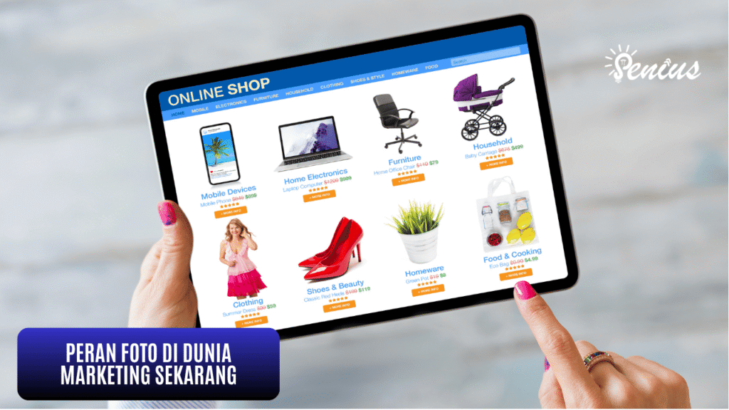 Tampilan toko online di tablet yang menampilkan berbagai produk, contoh hasil jasa photo produk untuk e-commerce