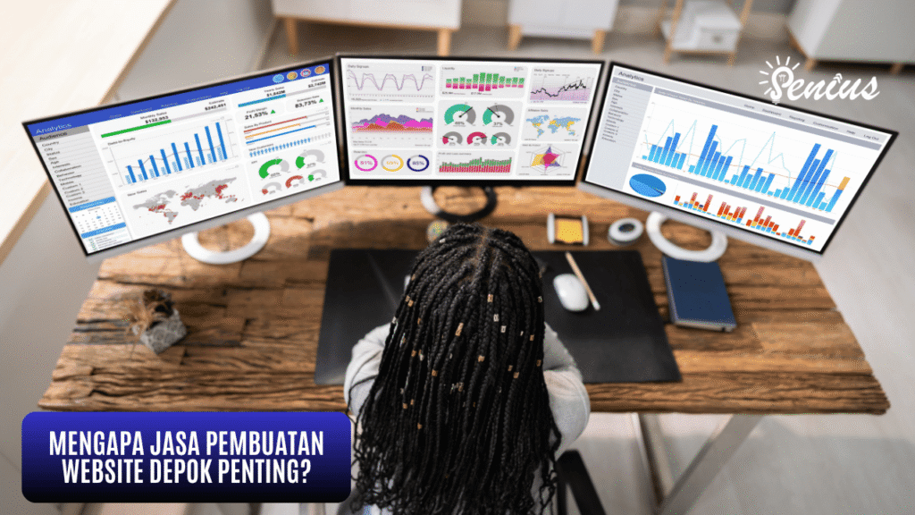 Banner mengapa jasa pembuatan website Depok penting dengan tampilan dashboard analitik website