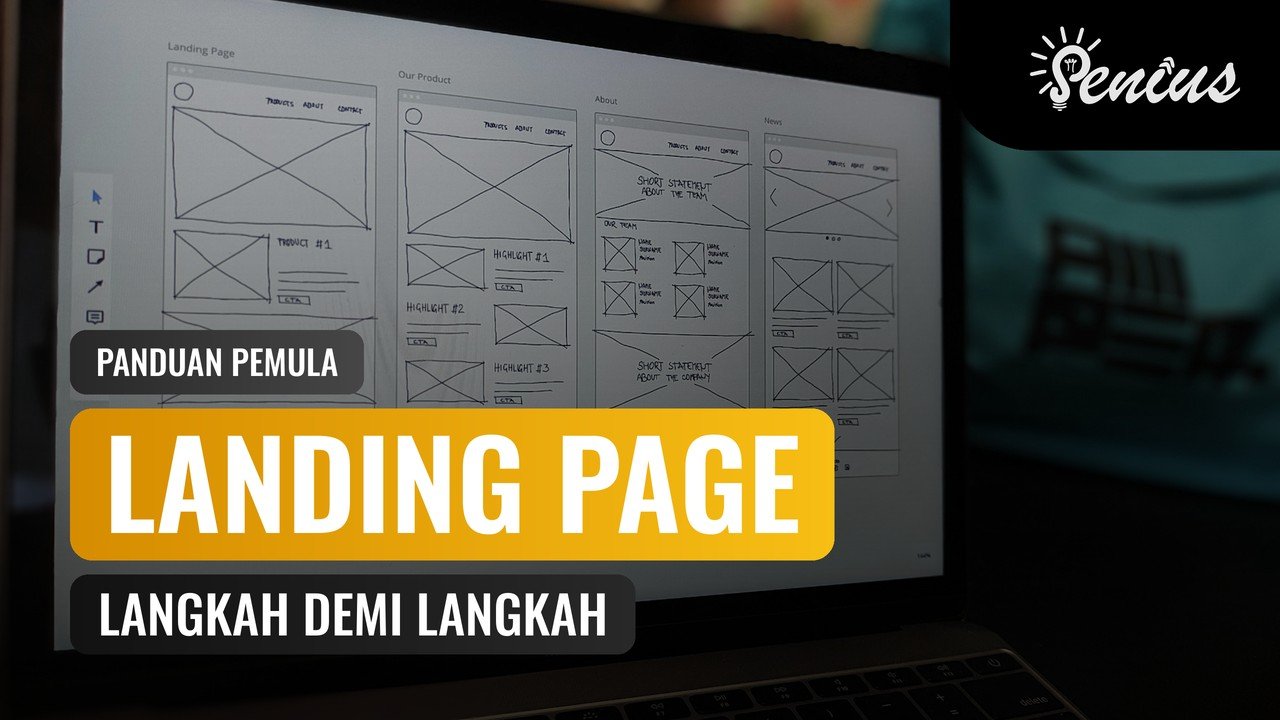 Wireframe cara membuat landing page di layar laptop