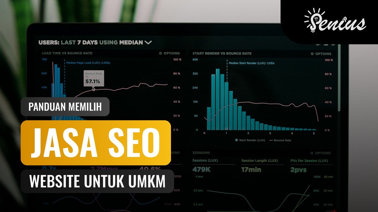 Dasbor analitik di layar laptop untuk memantau hasil jasa SEO website UMKM